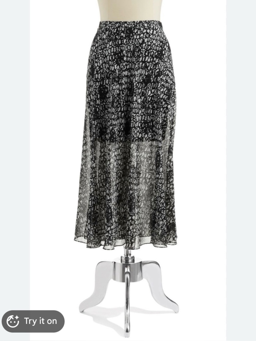 Vince Camuto Black and White Printed A-Line Midi Skirt